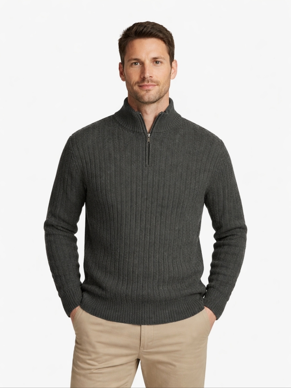 Vtg Brooks Brothers Scottish Lambswool Green 1/4 Zip Ribbed Knit Sweater Large